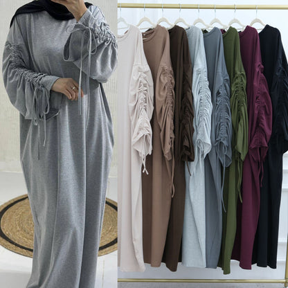 Cuff Drawstring Middle East Modest Maxi Robe Abaya