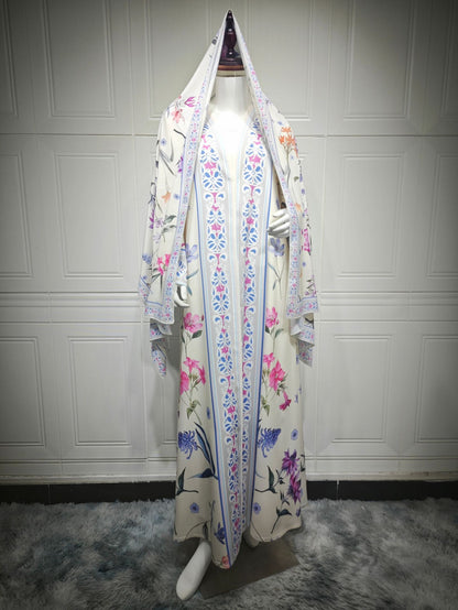 Modest Floral Print Abaya with Matching Scarf Two Piece Set