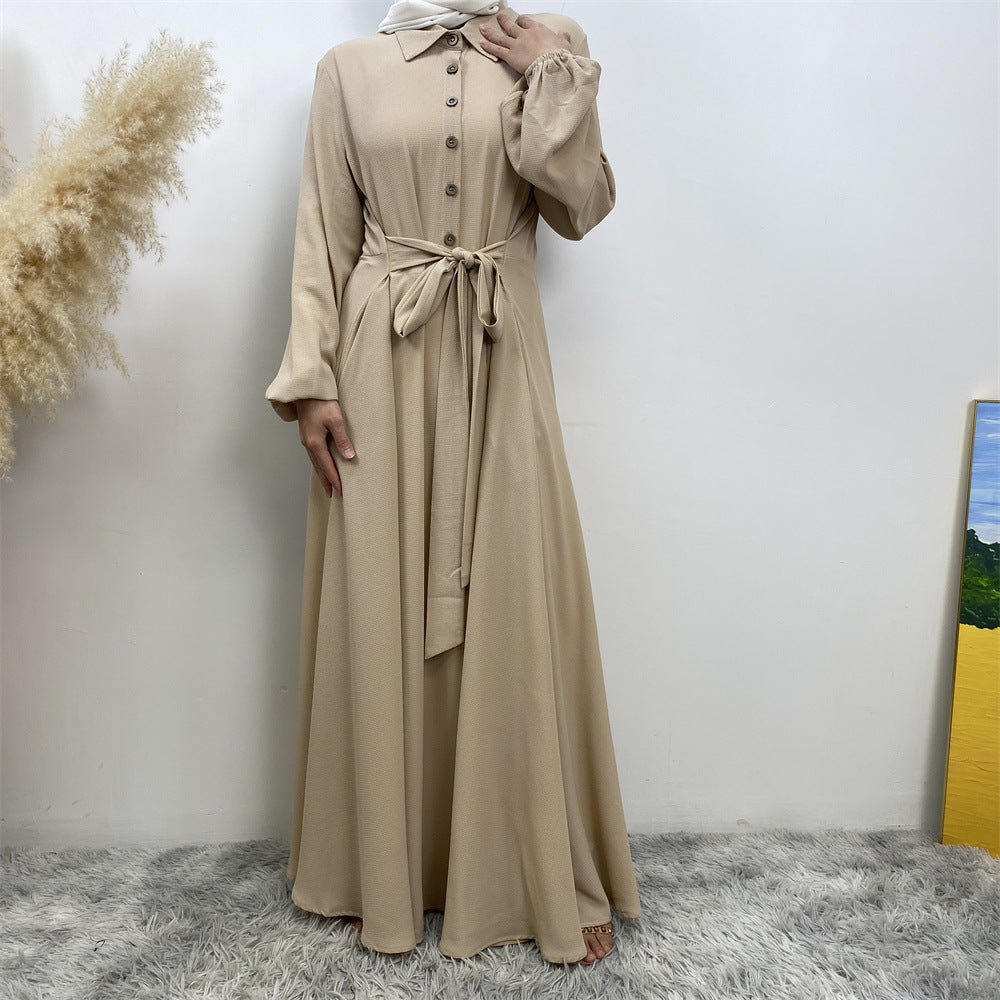 Plain Loose Buttoned Dress with Pockets
