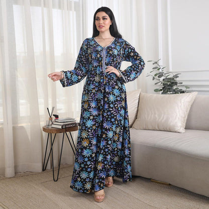 Women‘s V-Neck Floral Bead Dress