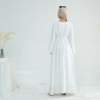 Women's Solid Cotton and Linen Waist-cinching Robe