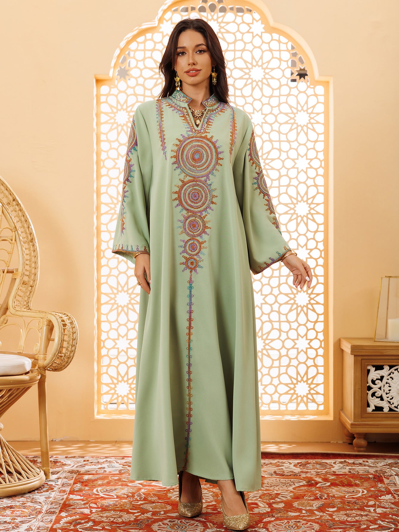 Women's Embroidered Home Gown Dress