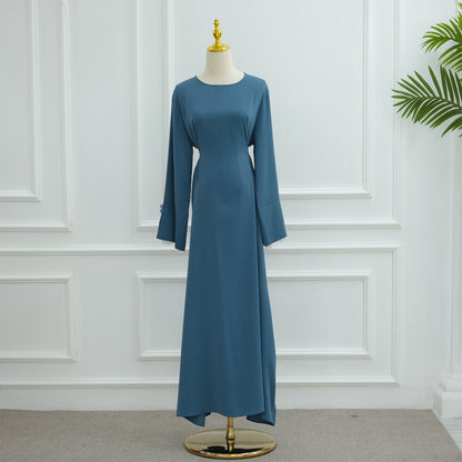 Lace Trim Maxi Dress with Waist Belt Modest Abaya Style