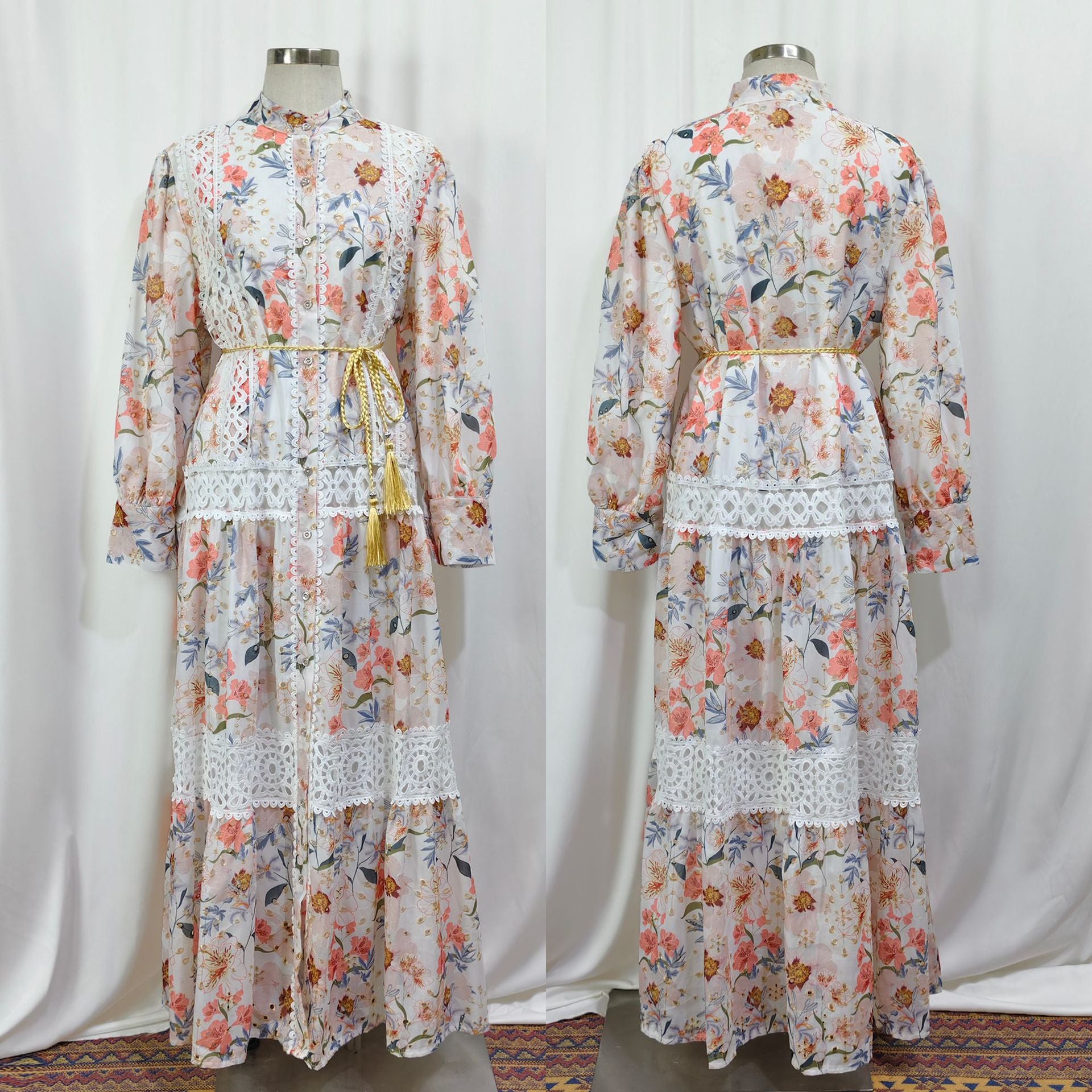 Embroidered Floral Modest Muslim Lantern Sleeve Maxi Dress – Abayaya