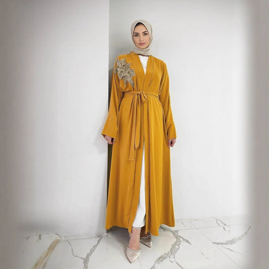 Elegant Embellished Abaya with Long Sleeve Cardigan Set