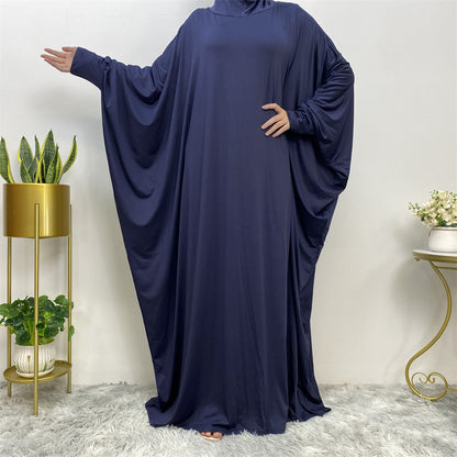 Solid Color Fashion Bat Sleeve Abaya Dress