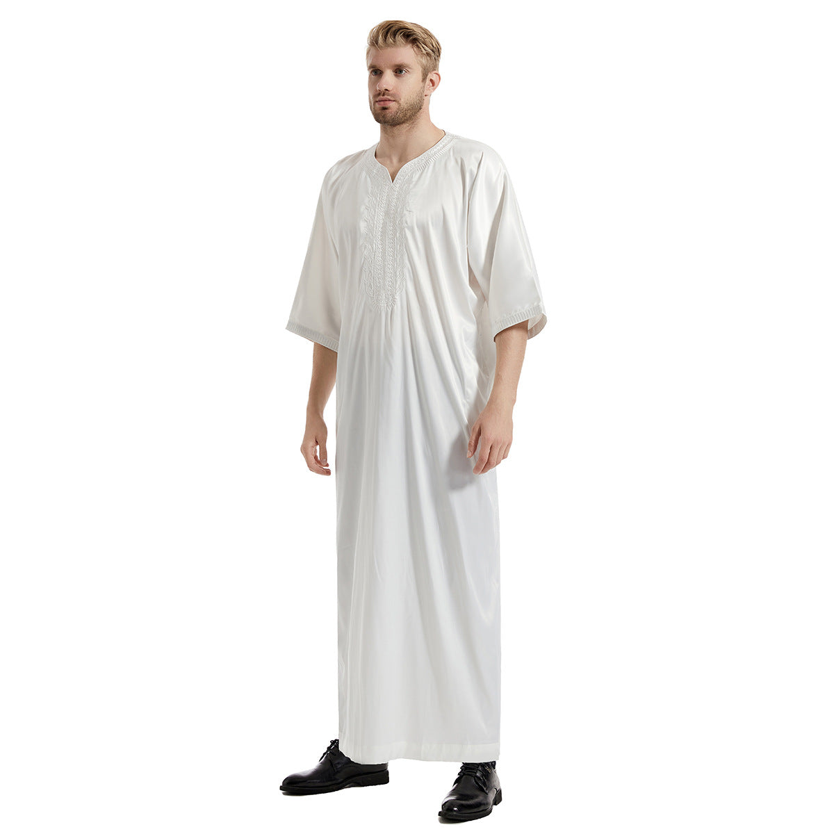 Men's Satin Mid-sleeved Embroidered Robe