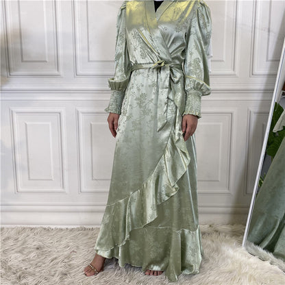 Modest Party Satin Dress with Ruffle Hem