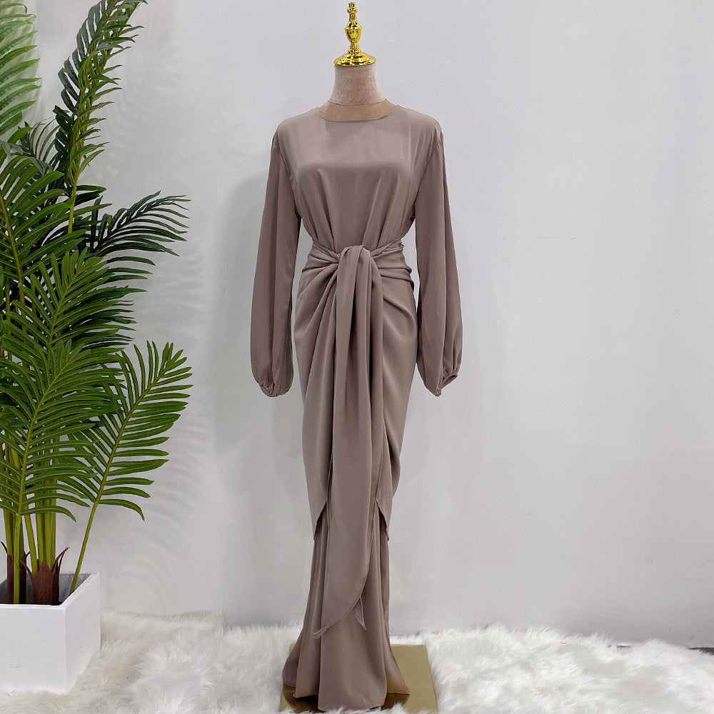 Plain Robe Dress Two Piece Sets