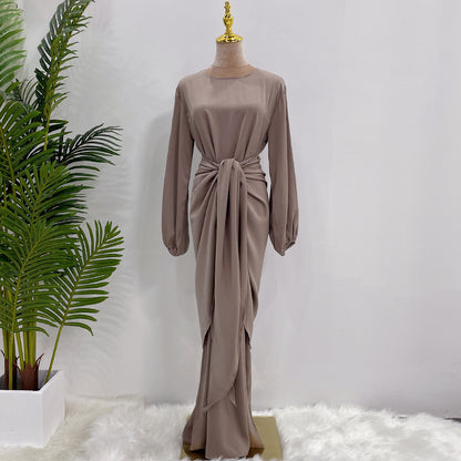 Plain Robe Dress Two Piece Sets