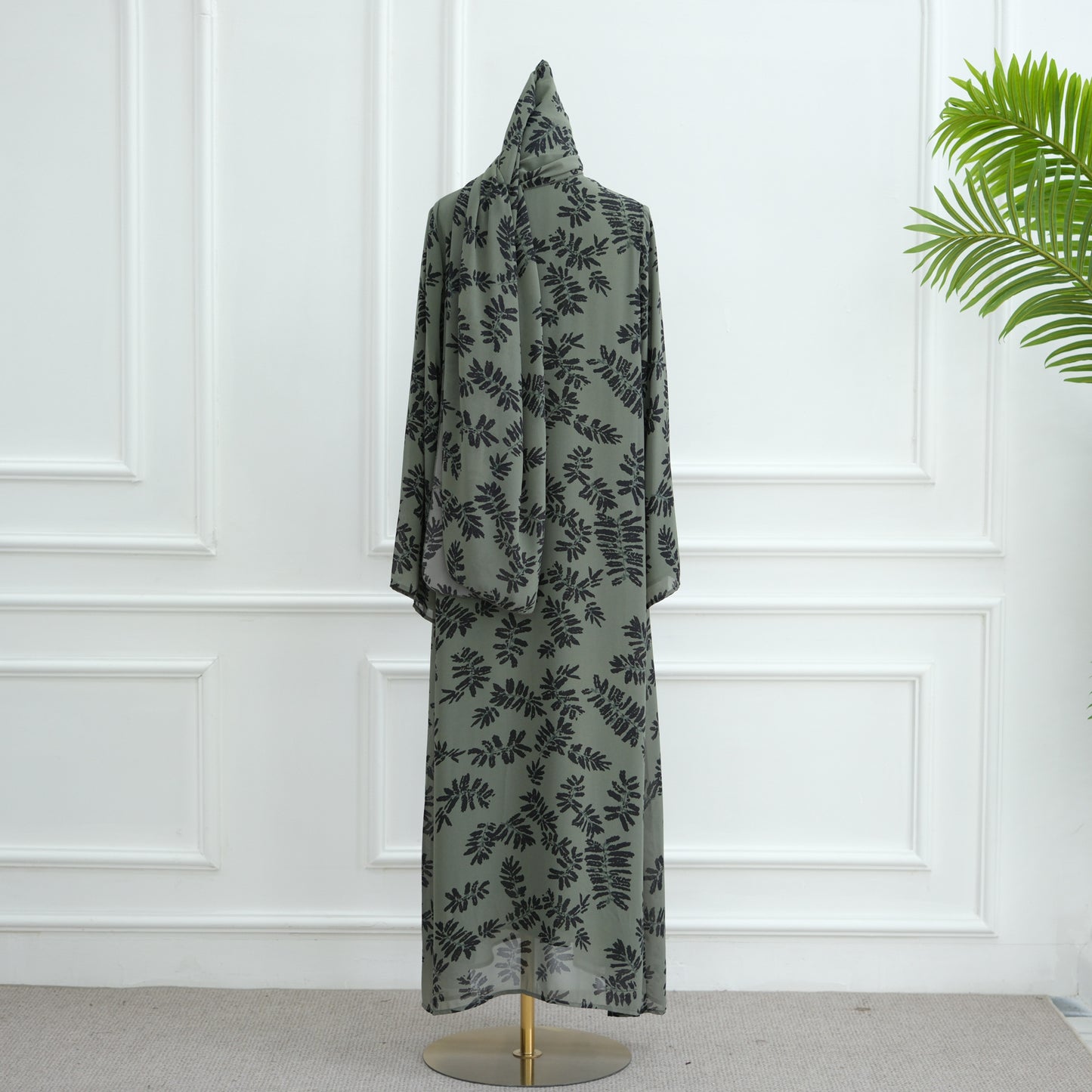 Printed Hijab Set with Double Layer Chiffon Open Cardigan