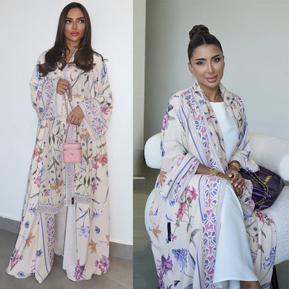 Modest Floral Print Abaya with Matching Scarf Two Piece Set