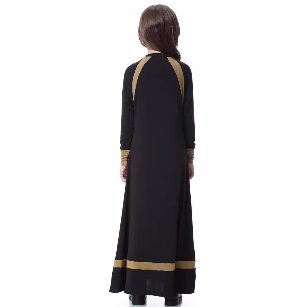 Girls Solid Color Long-sleeved Dress