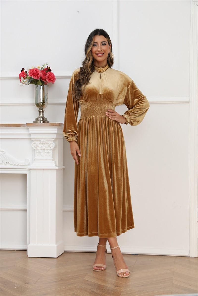 Women's Stretch Velvet Gold Dress