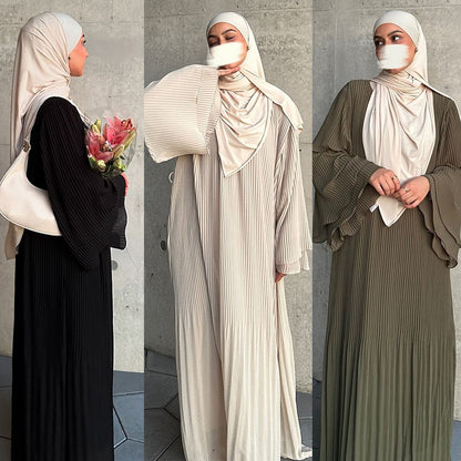 Chiffon Pleated Long-Sleeved Dress