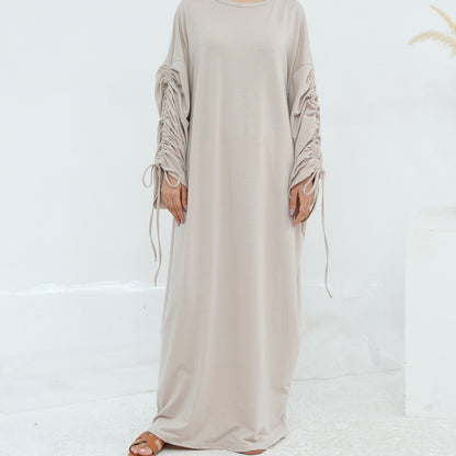 Cuff Drawstring Middle East Modest Maxi Robe Abaya