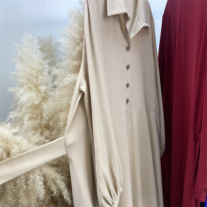 Plain Loose Buttoned Dress with Pockets