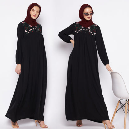 Women's Embroidered Loose Black Dress