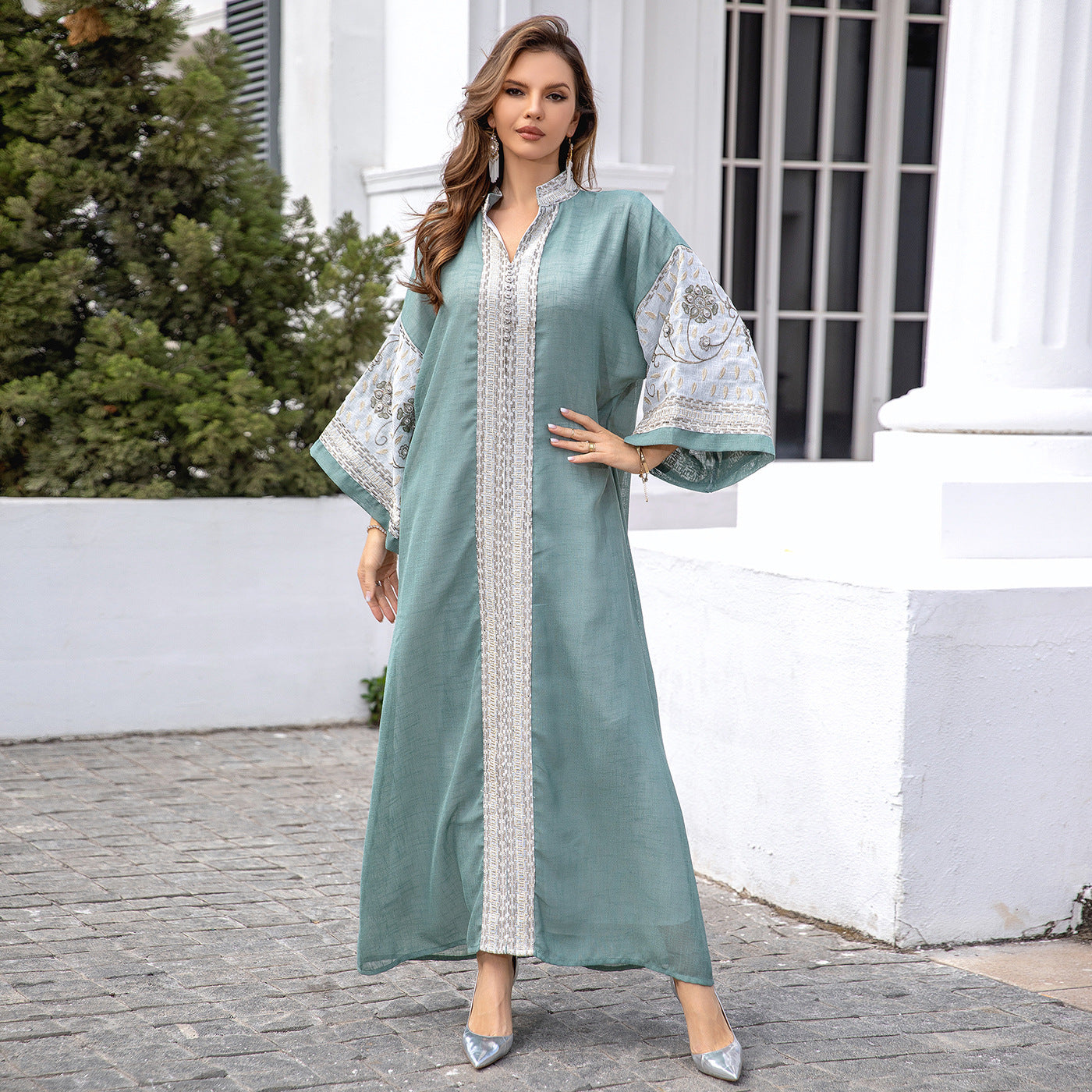 Women's Embroidered V-Neck Dress