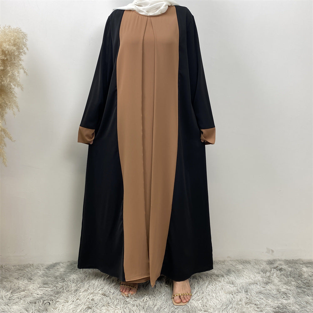 Modest Cardigan Patchwork Fake Two-piece Dress
