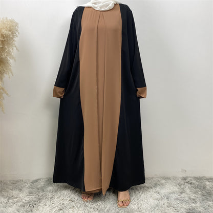 Modest Cardigan Patchwork Fake Two-piece Dress