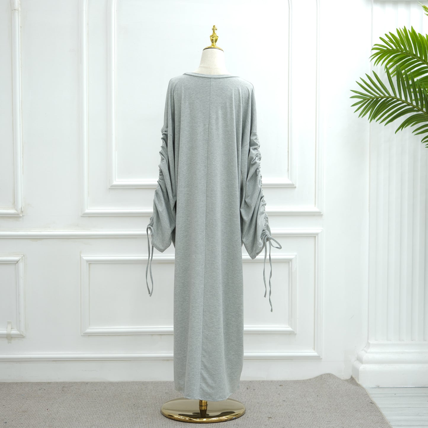 Cuff Drawstring Middle East Modest Maxi Robe Abaya