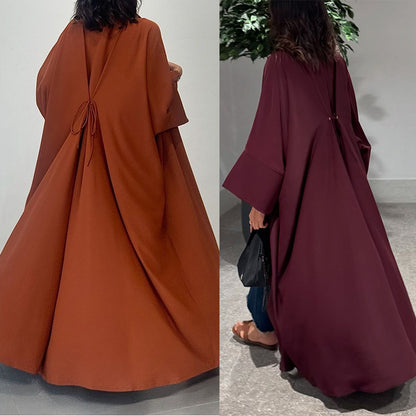 Women's Plain Robe Orange Open Abaya