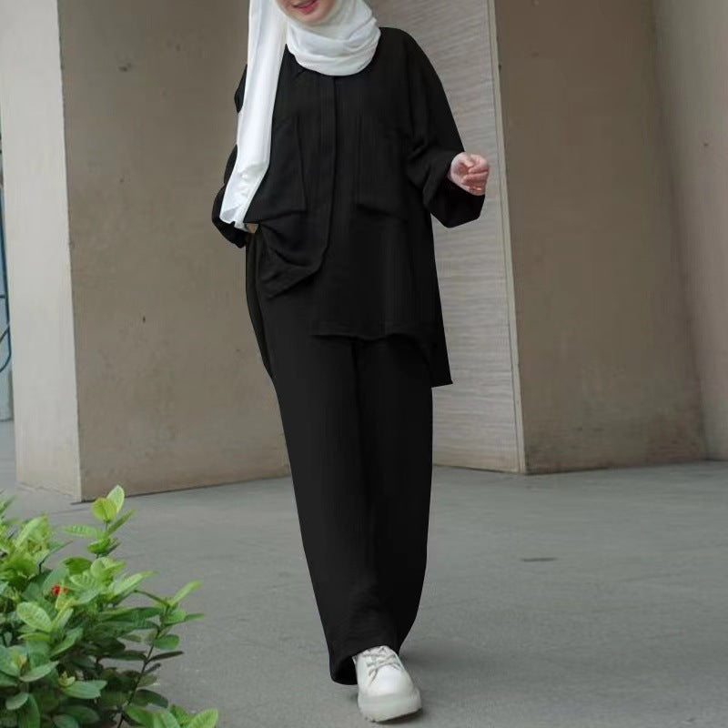 Women's Solid Color Trousers And Shirt Sets
