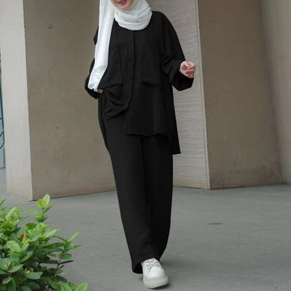 Women's Solid Color Trousers And Shirt Sets