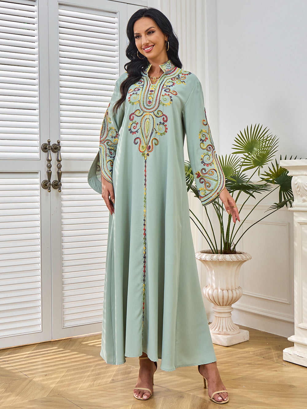 Women's Rope Embroidered Elegant Long-sleeved Dress