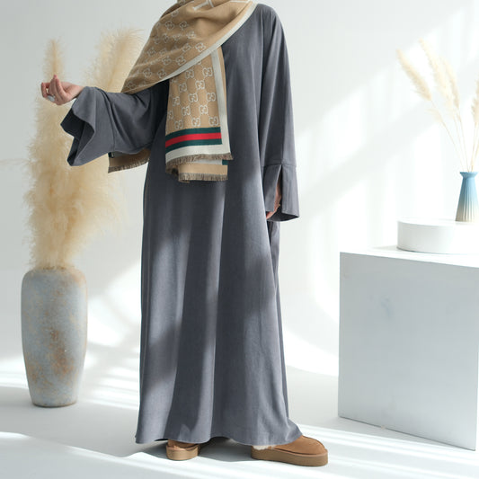 Corduroy Irregular Hem Modest Maxi Dress