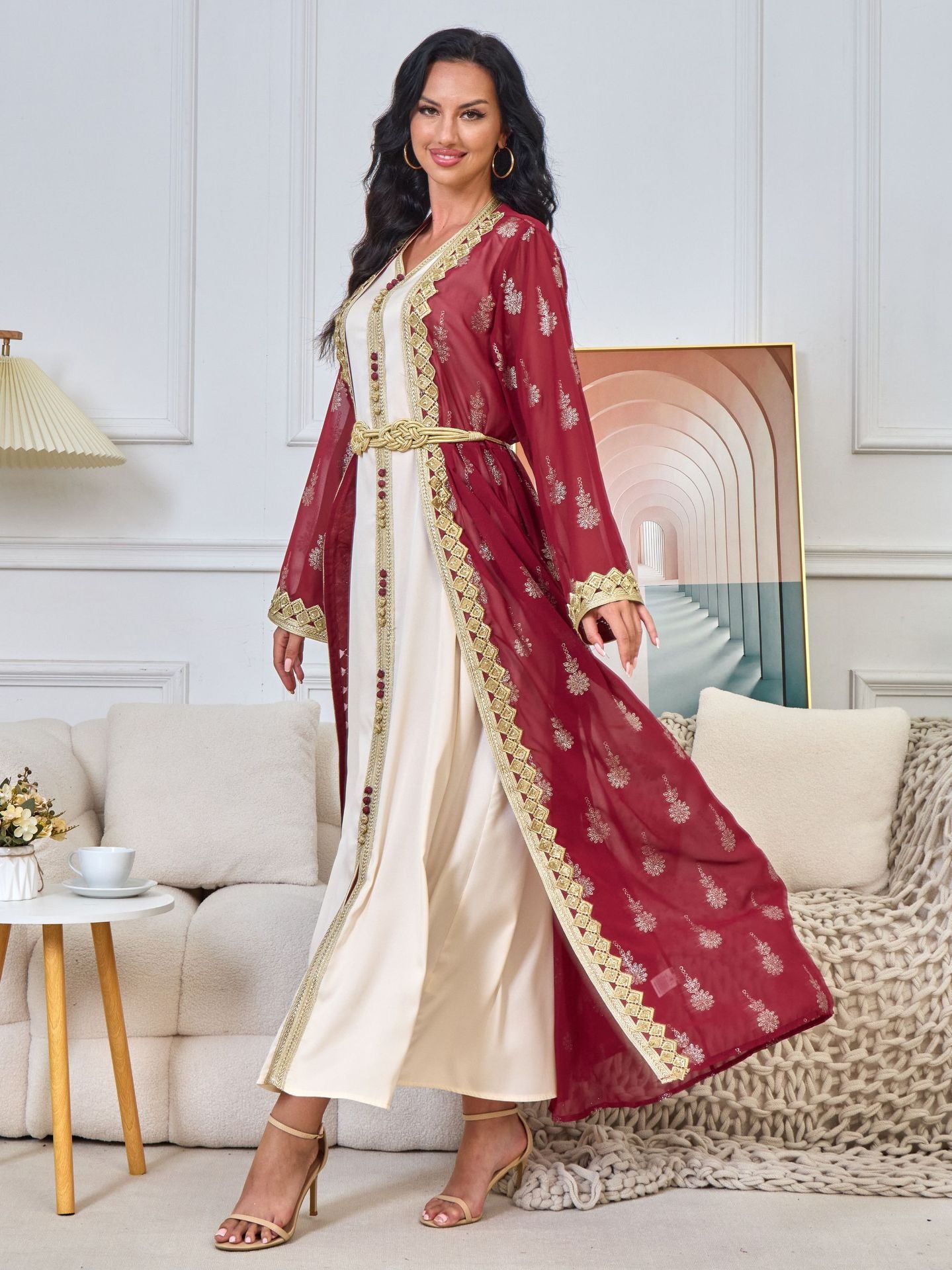 Women's Embroidered Cardigan Vest Two-piece Dress