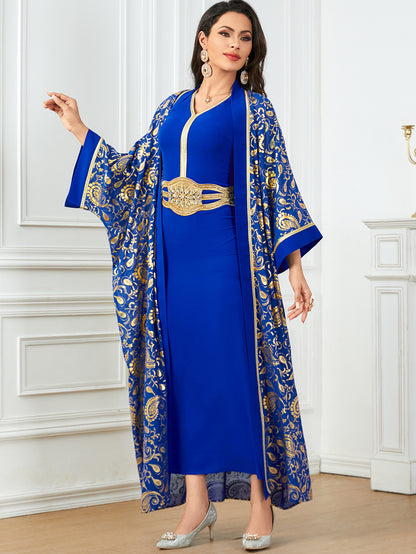 Women's Summer New Muslim Stamped Robe Two Piece Dresses