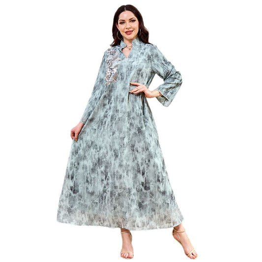 Women's Perstine Collar Flower Beaded Evening Dress