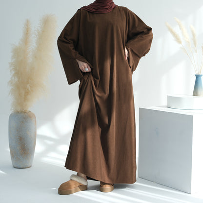 Corduroy Irregular Hem Modest Maxi Dress