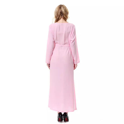 Women's Round Neck Solid Chiffon Zipper Dress