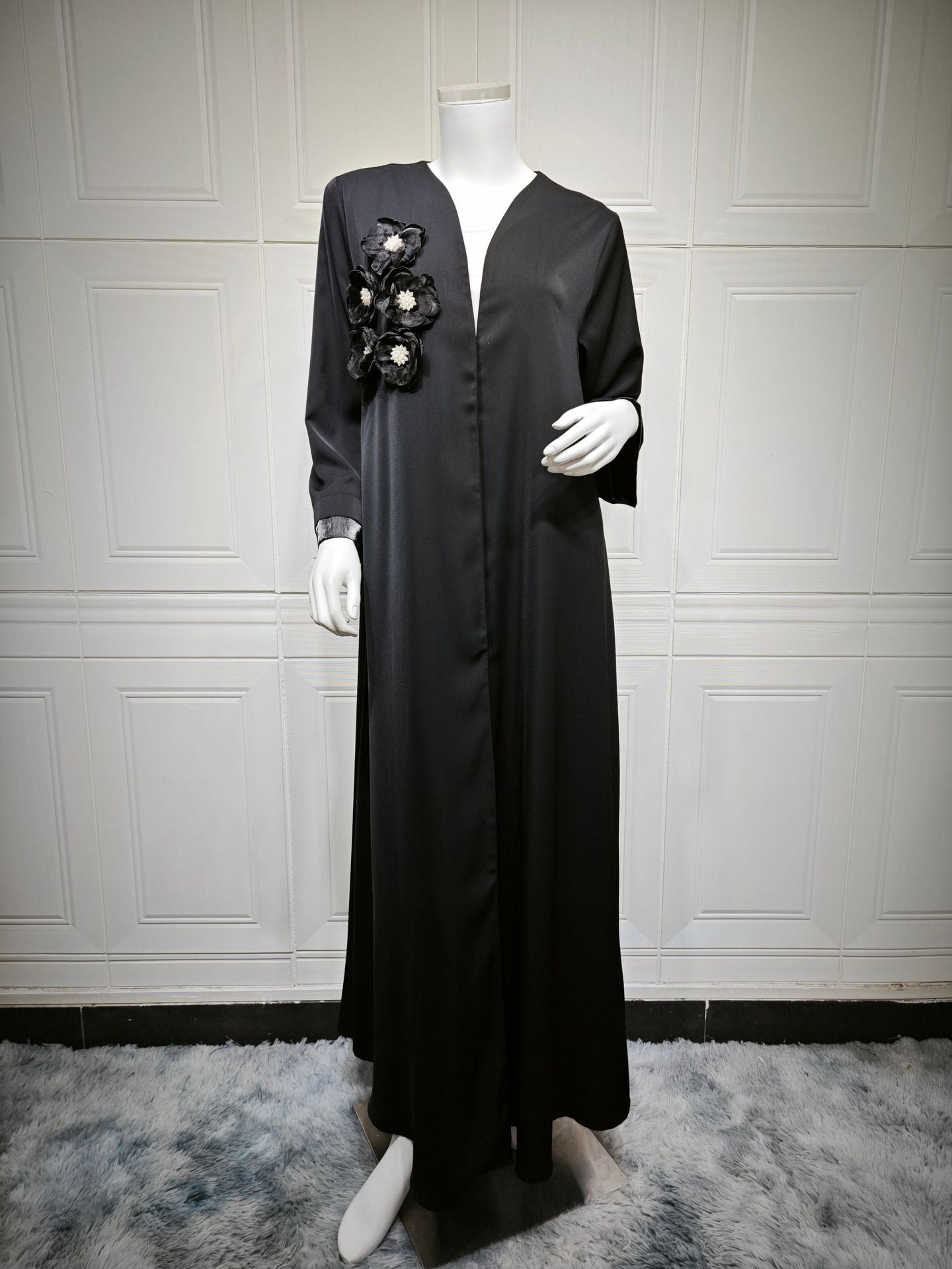 Elegant Applique Abaya Open Front Long Robe for Women