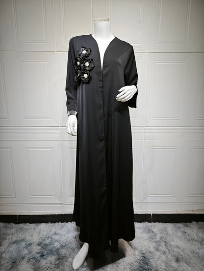 Elegant Applique Abaya Open Front Long Robe for Women
