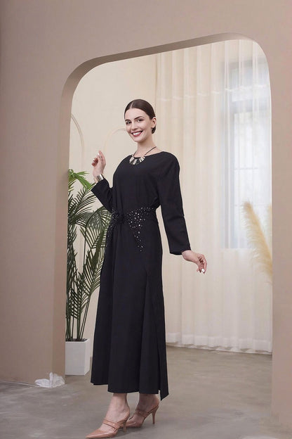 Solid Color Dress Set with Inner Maxi and Outer Abaya