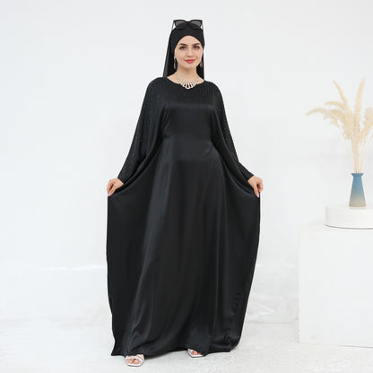 Luxury Rhinestone Maxi Dress with Belt Elegant Dubai Modest Fashion