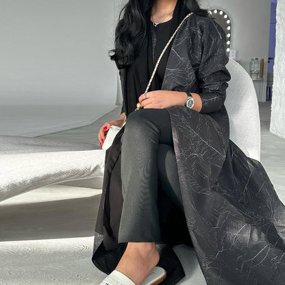 Modest Jacquard Long Sleeve Abaya Coat – Muslim Women’s Summer Outerwear