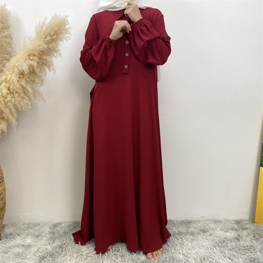 Plain Loose Buttoned Dress with Pockets