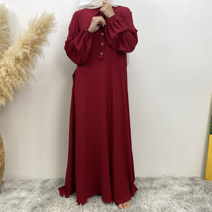 Plain Loose Buttoned Dress with Pockets