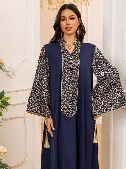 Women's Embroidered Panelled Tassel Dress