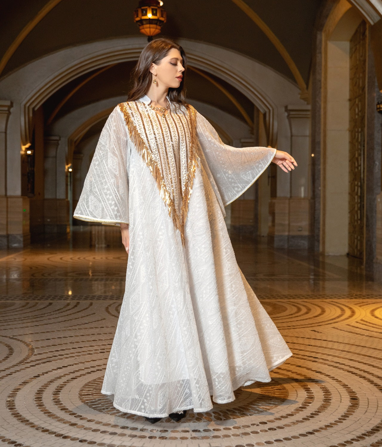 Women's Mesh Embroidered Sequin Jalabiya Dress