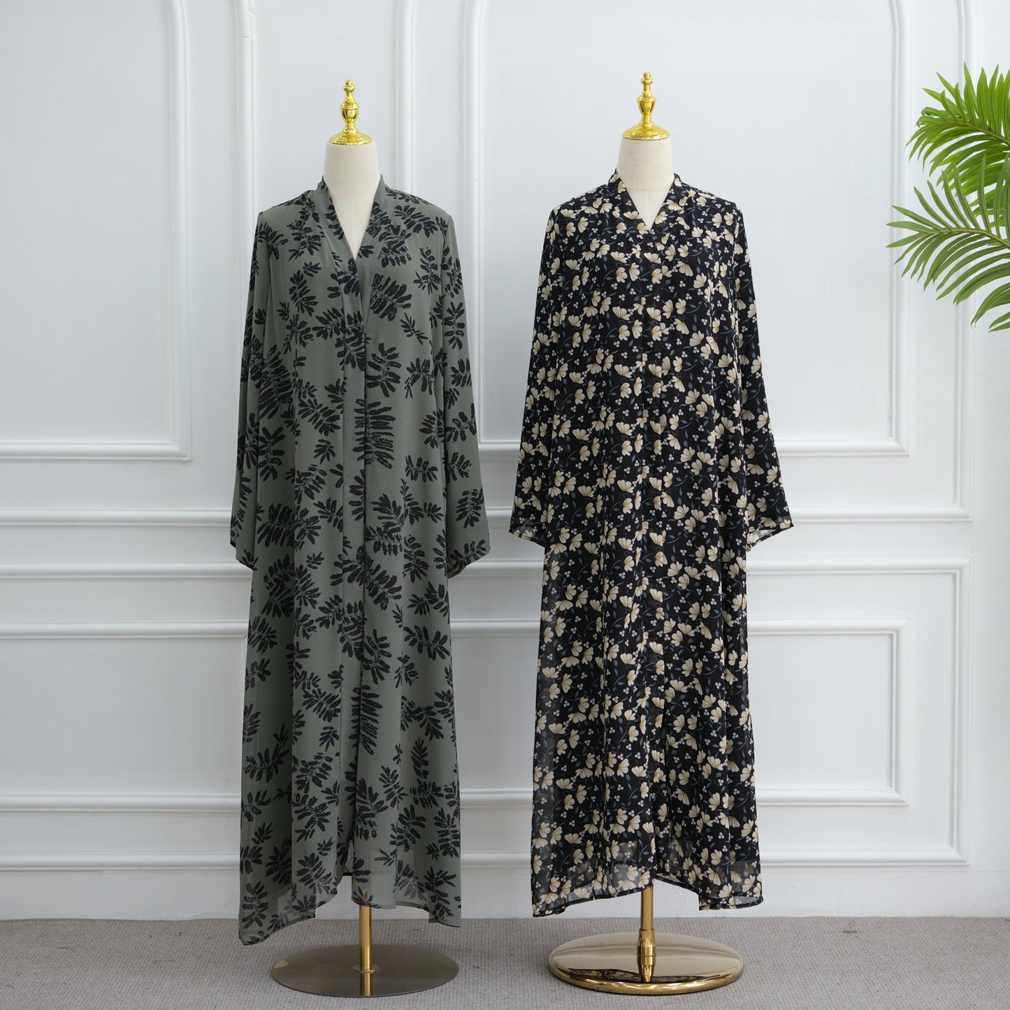 Printed Hijab Set with Double Layer Chiffon Open Cardigan
