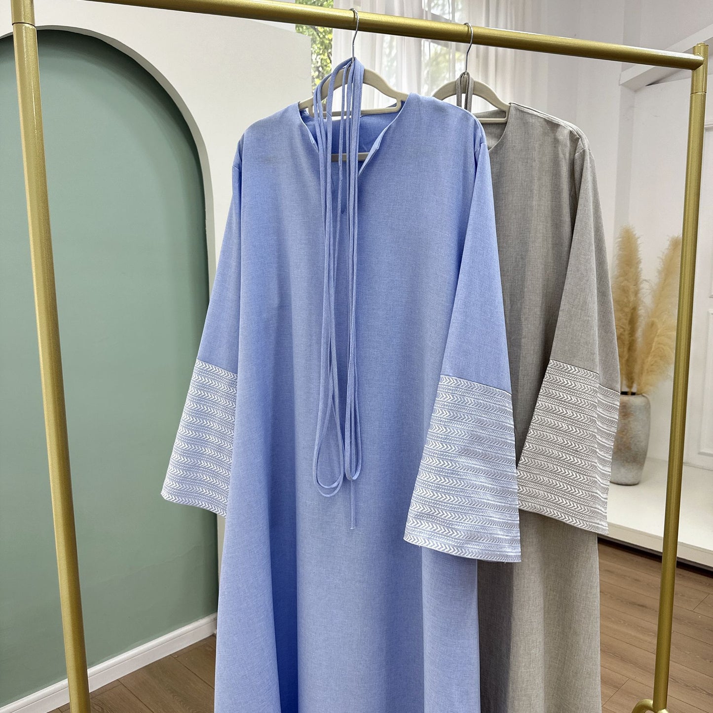 Modest V-neck Embroidery Elegant Abaya Dress