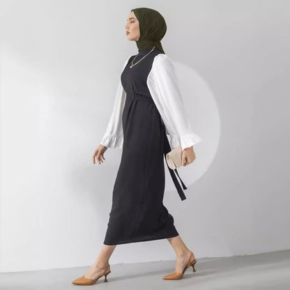 Loose Flared Sleeves Colour-block Dress