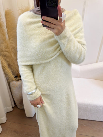 Cozy Knit Two Piece Sweater Dress with Shawl Elegant Winter Set