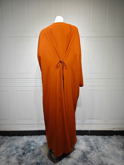 Women's Plain Robe Orange Open Abaya